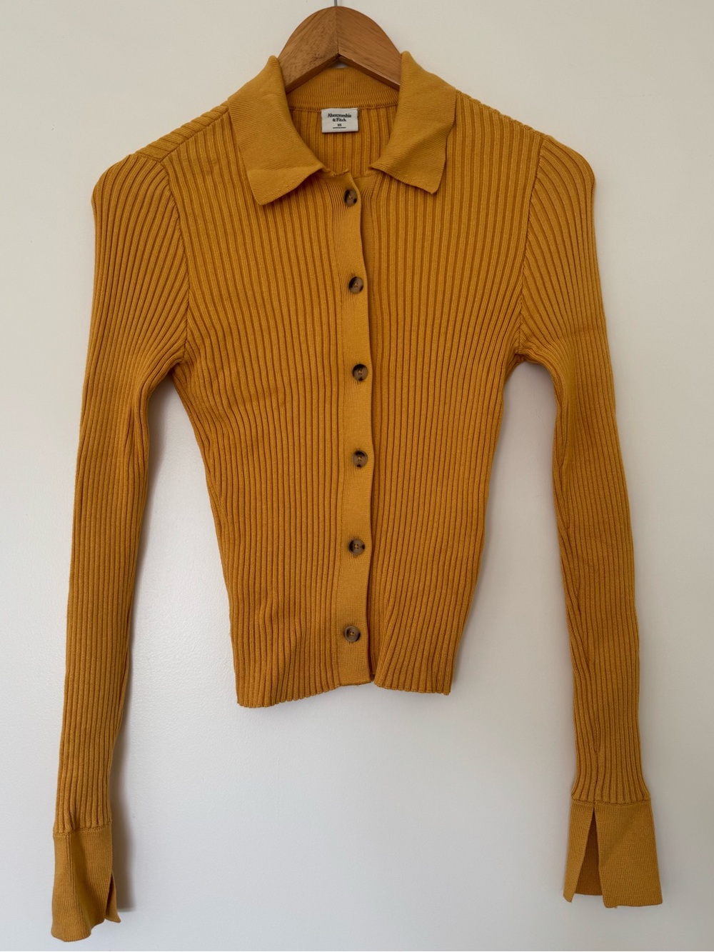 NWOT Abercrombie & Fitch Mustard Yellow Long Sleeve Cardigan Ribbed Top Size XS